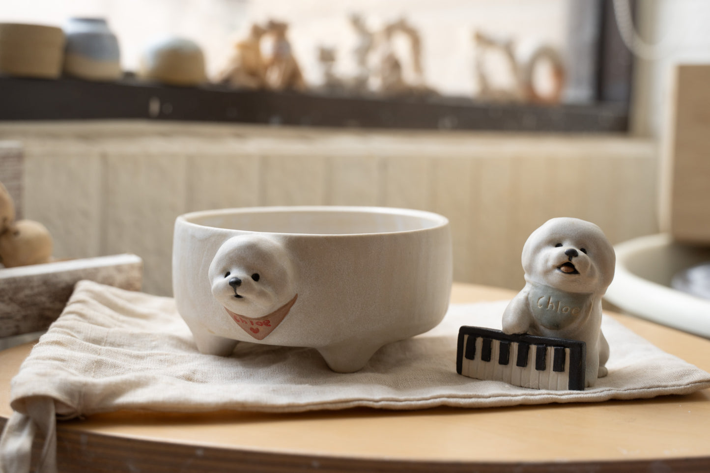Bichon bowl with bandana