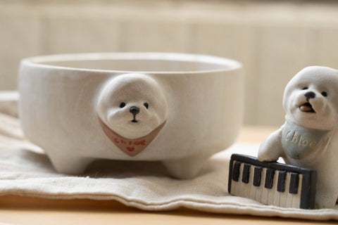 Bichon bowl with bandana